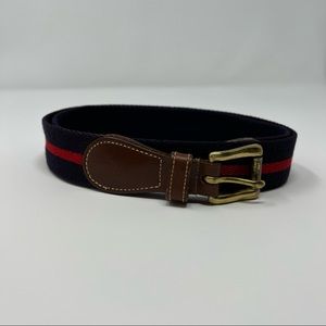 Vtg Dooney & Bourke Solid Brass Blue Wool Surcingle Woven Belt Sz 36